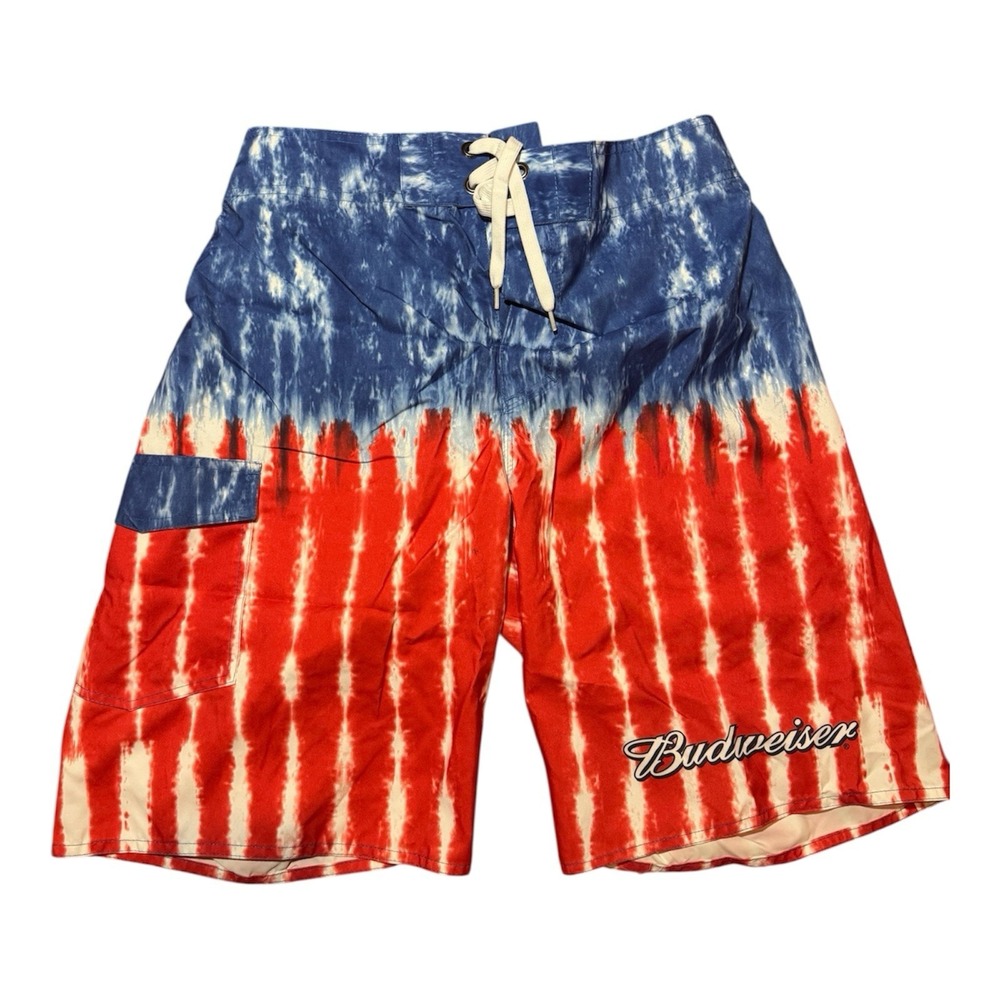 Men's Budweiser Swim Trunks Size 32 Red White And Blue Beer Swim Shorts 2014